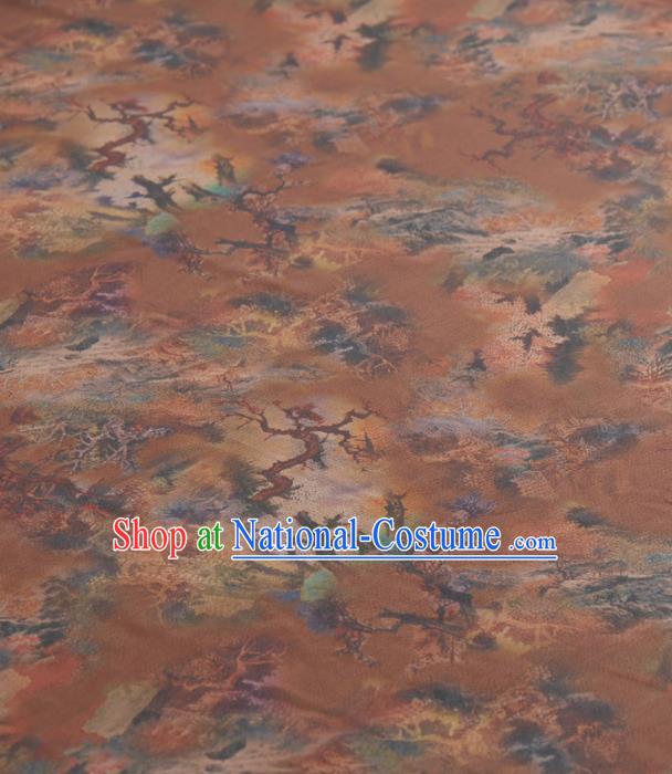 Asian Chinese Classical Pattern Brown Gambiered Guangdong Gauze Traditional Cheongsam Brocade Silk Fabric