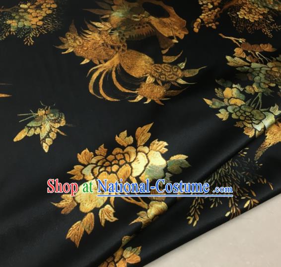 Asian Chinese Classical Peacock Pattern Black Brocade Satin Drapery Traditional Cheongsam Brocade Silk Fabric