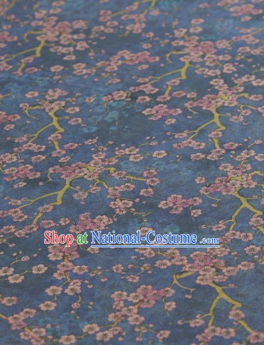 Asian Chinese Classical Plum Blossom Pattern Blue Gambiered Guangdong Gauze Traditional Cheongsam Brocade Silk Fabric