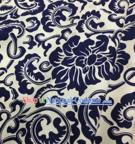 Asian Chinese Classical Royalblue Peony Pattern Brocade Satin Drapery Traditional Cheongsam Brocade Silk Fabric