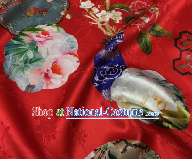 Asian Chinese Classical Peony Vase Pattern Red Brocade Satin Drapery Traditional Cheongsam Brocade Silk Fabric