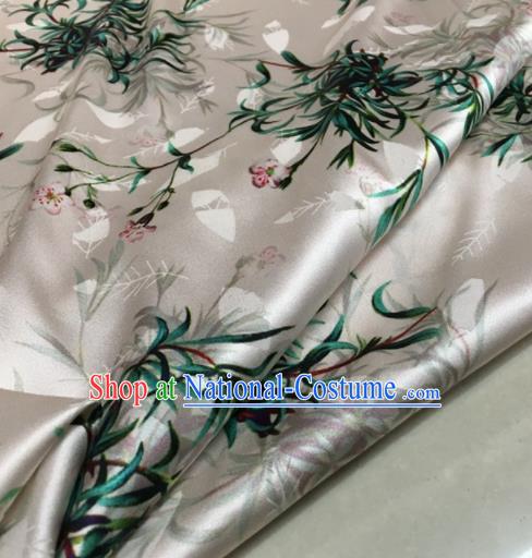 Asian Chinese Classical Orchid Pattern White Brocade Satin Drapery Traditional Cheongsam Brocade Silk Fabric