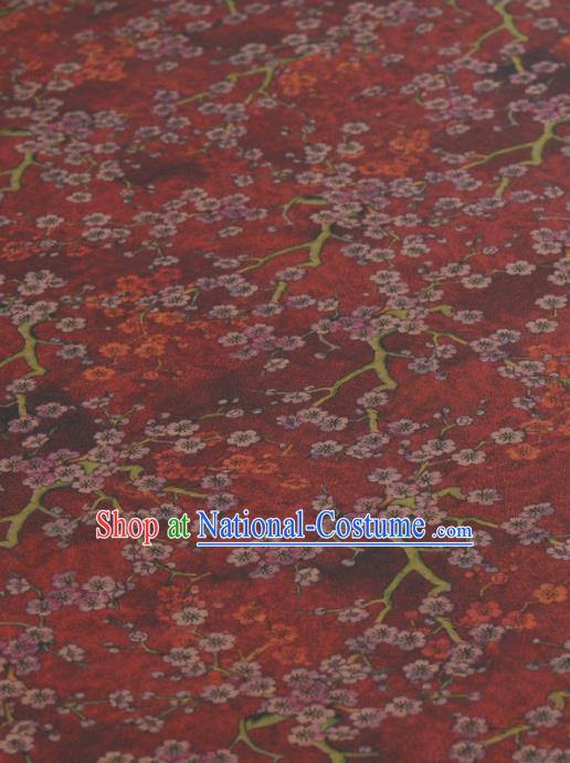 Asian Chinese Classical Plum Blossom Pattern Purplish Red Gambiered Guangdong Gauze Traditional Cheongsam Brocade Silk Fabric