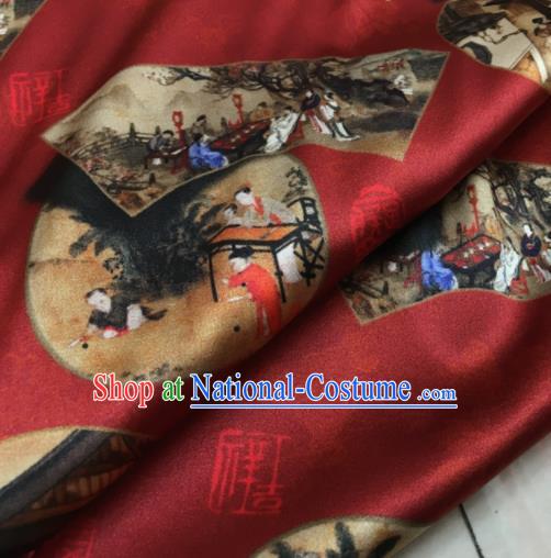 Asian Chinese Classical Pattern Wine Red Brocade Satin Drapery Traditional Cheongsam Brocade Silk Fabric