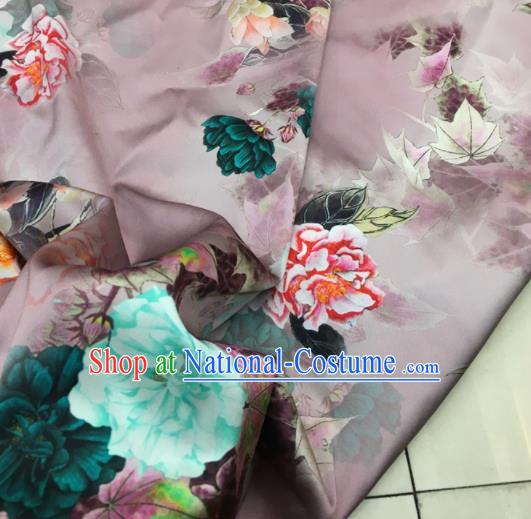 Asian Chinese Classical Peony Pattern Lilac Brocade Satin Drapery Traditional Cheongsam Brocade Silk Fabric