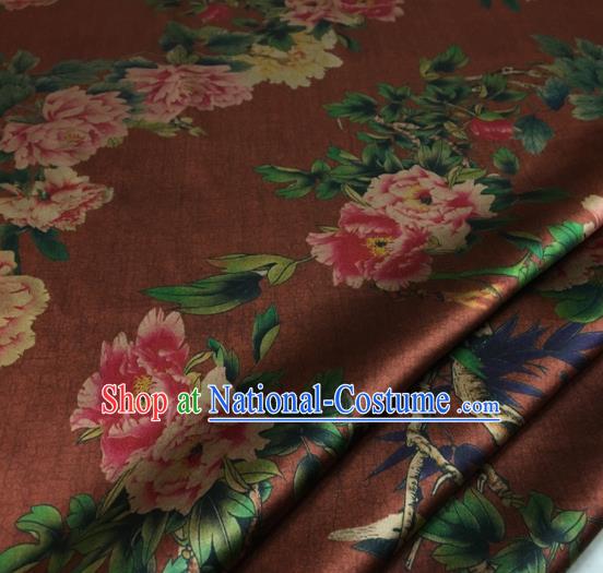 Asian Chinese Classical Peony Pattern Brown Brocade Satin Drapery Traditional Cheongsam Brocade Silk Fabric