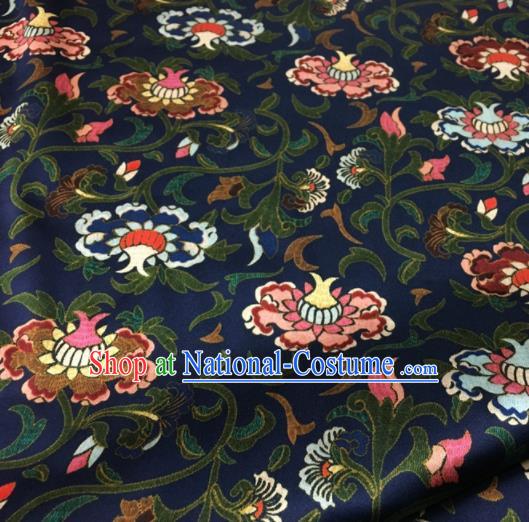 Asian Chinese Classical Totem Pattern Navy Brocade Satin Drapery Traditional Cheongsam Brocade Silk Fabric