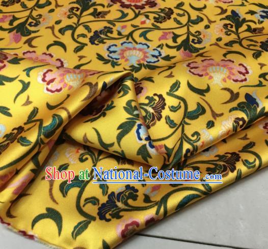 Asian Chinese Classical Totem Pattern Yellow Brocade Satin Drapery Traditional Cheongsam Brocade Silk Fabric