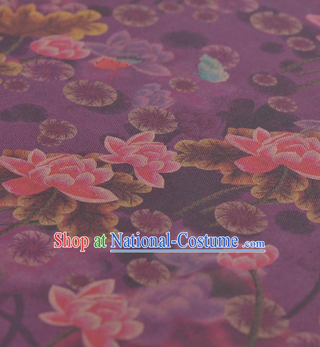 Asian Chinese Classical Lotus Pattern Purple Gambiered Guangdong Gauze Traditional Cheongsam Brocade Silk Fabric