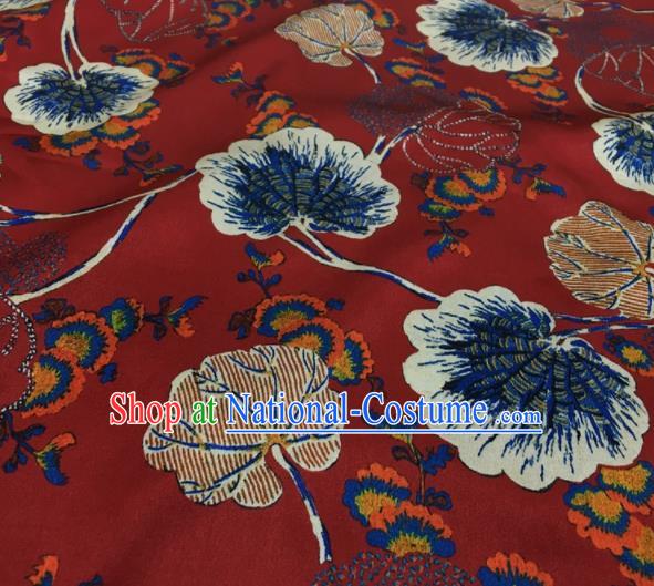 Asian Chinese Classical Lotus Leaf Pattern Red Brocade Satin Drapery Traditional Cheongsam Brocade Silk Fabric