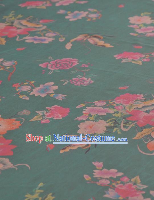 Asian Chinese Classical Lotus Peony Butterfly Pattern Green Gambiered Guangdong Gauze Traditional Cheongsam Brocade Silk Fabric