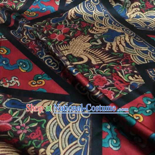 Asian Chinese Classical Crane Pattern Purplish Red Brocade Satin Drapery Traditional Cheongsam Brocade Silk Fabric