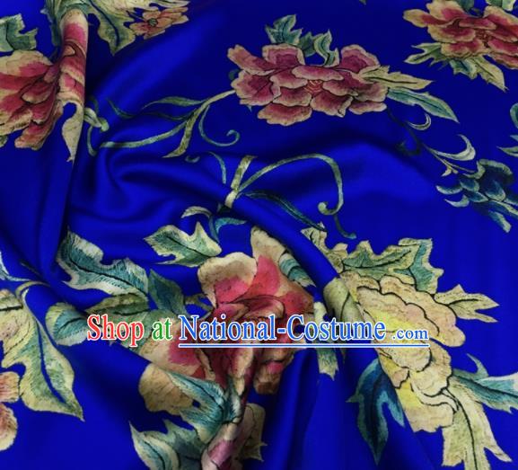 Asian Chinese Classical Peony Flowers Pattern Royalblue Brocade Satin Drapery Traditional Cheongsam Brocade Silk Fabric