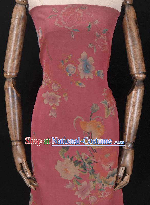 Asian Chinese Classical Lotus Peony Butterfly Pattern Rosy Gambiered Guangdong Gauze Traditional Cheongsam Brocade Silk Fabric