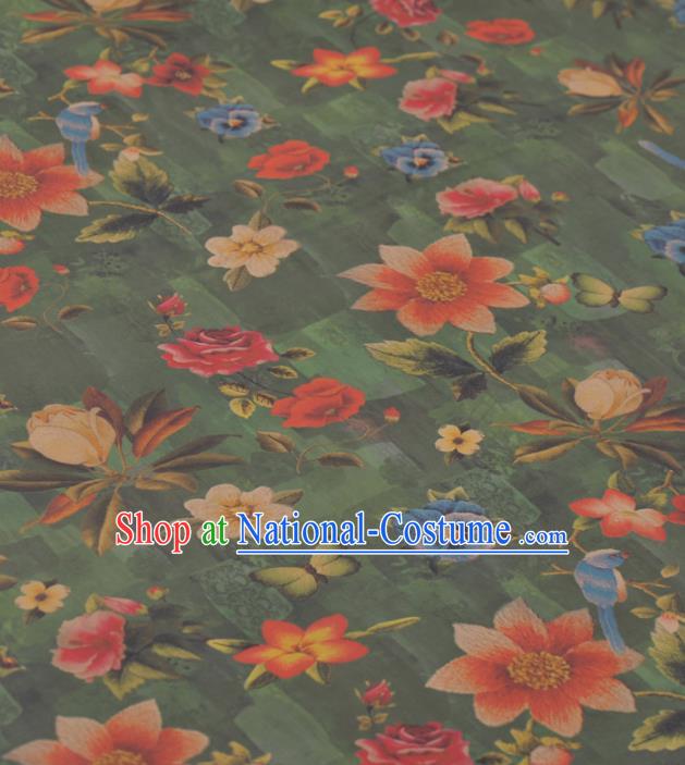 Asian Chinese Classical Flowers Butterfly Pattern Green Gambiered Guangdong Gauze Traditional Cheongsam Brocade Silk Fabric