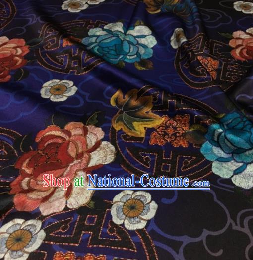 Asian Chinese Classical Peony Pattern Purple Brocade Satin Drapery Traditional Cheongsam Brocade Silk Fabric