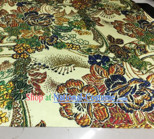 Asian Chinese Classical Peony Pattern Yellow Brocade Satin Drapery Traditional Cheongsam Brocade Silk Fabric