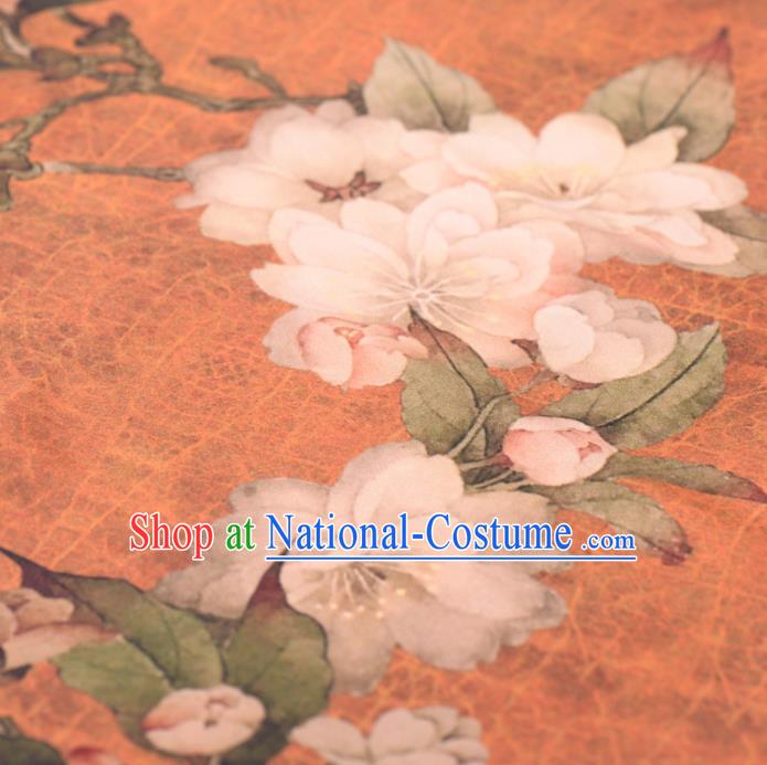 Asian Chinese Classical Pear Flowers Pattern Orange Gambiered Guangdong Gauze Traditional Cheongsam Brocade Silk Fabric