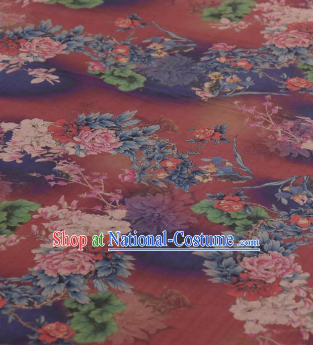 Asian Chinese Classical Peony Pattern Purplish Red Gambiered Guangdong Gauze Traditional Cheongsam Brocade Silk Fabric