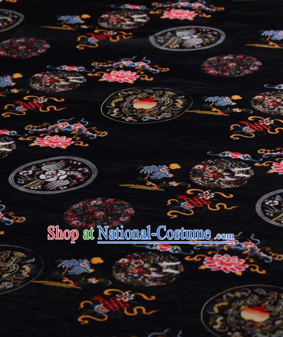 Asian Chinese Classical Dragon Phoenix Peony Pattern Black Gambiered Guangdong Gauze Traditional Cheongsam Brocade Silk Fabric