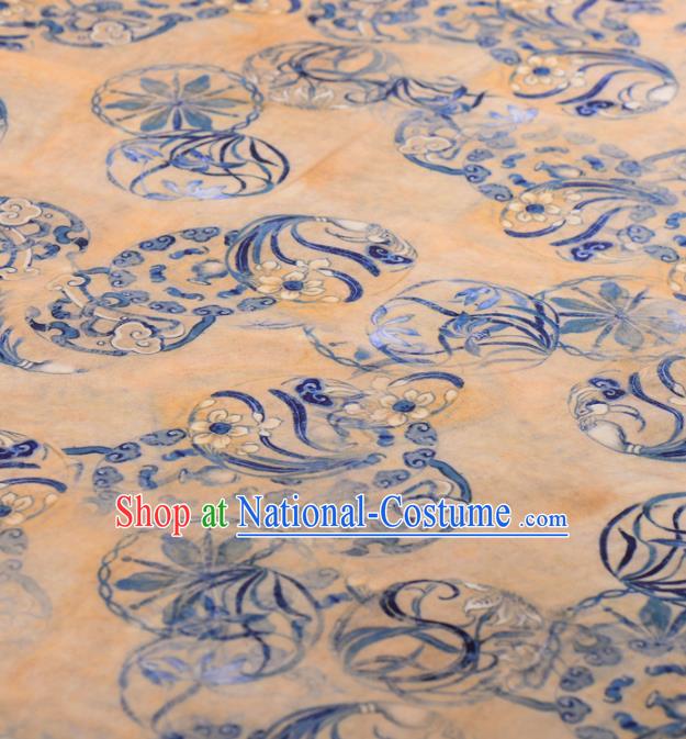 Asian Chinese Classical Orchid Pattern Yellow Gambiered Guangdong Gauze Traditional Cheongsam Brocade Silk Fabric