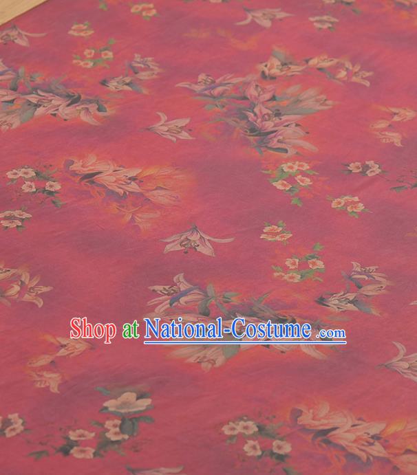 Asian Chinese Classical Magnolia Pattern Rosy Gambiered Guangdong Gauze Traditional Cheongsam Brocade Silk Fabric