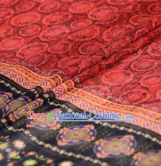 Asian Chinese Classical Pattern Red Gambiered Guangdong Gauze Traditional Cheongsam Brocade Silk Fabric