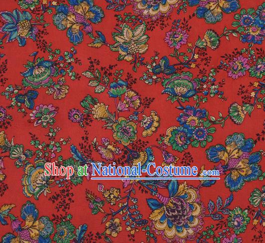 Asian Chinese Classical Cockscomb Pattern Red Gambiered Guangdong Gauze Traditional Cheongsam Brocade Silk Fabric