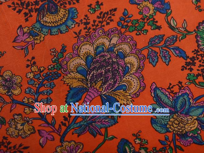 Asian Chinese Classical Cockscomb Pattern Orange Gambiered Guangdong Gauze Traditional Cheongsam Brocade Silk Fabric