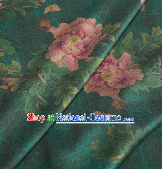 Asian Chinese Classical Peony Pattern Deep Green Brocade Satin Drapery Traditional Cheongsam Brocade Silk Fabric