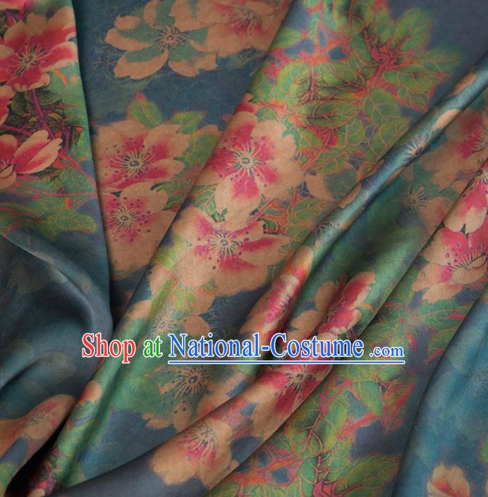 Asian Chinese Classical Peach Blossom Pattern Deep Green Brocade Satin Drapery Traditional Cheongsam Brocade Silk Fabric