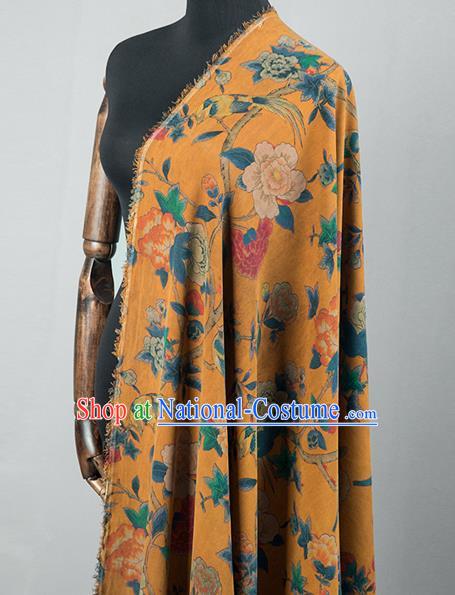 Asian Chinese Classical Peony Pattern Yellow Brocade Satin Drapery Traditional Cheongsam Brocade Silk Fabric