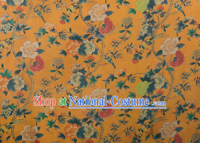 Asian Chinese Classical Peony Pattern Yellow Brocade Satin Drapery Traditional Cheongsam Brocade Silk Fabric