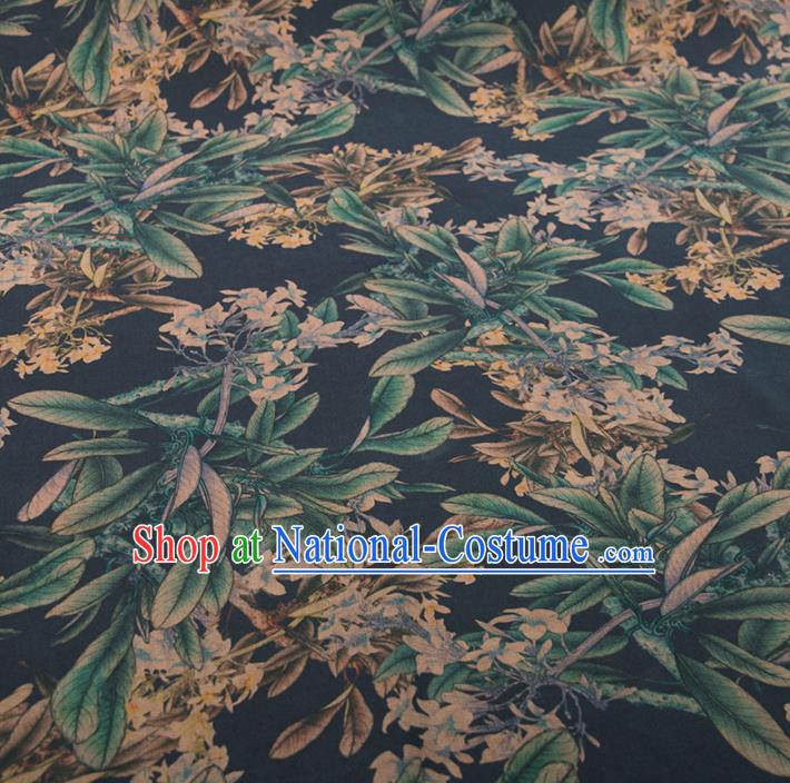 Asian Chinese Classical Leaf Pattern Navy Brocade Satin Drapery Traditional Cheongsam Brocade Silk Fabric