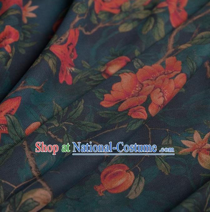 Asian Chinese Classical Pomegranate Flowers Pattern Navy Brocade Satin Drapery Traditional Cheongsam Brocade Silk Fabric