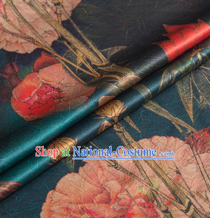 Asian Chinese Classical Peony Pattern Deep Green Brocade Satin Drapery Traditional Cheongsam Brocade Silk Fabric