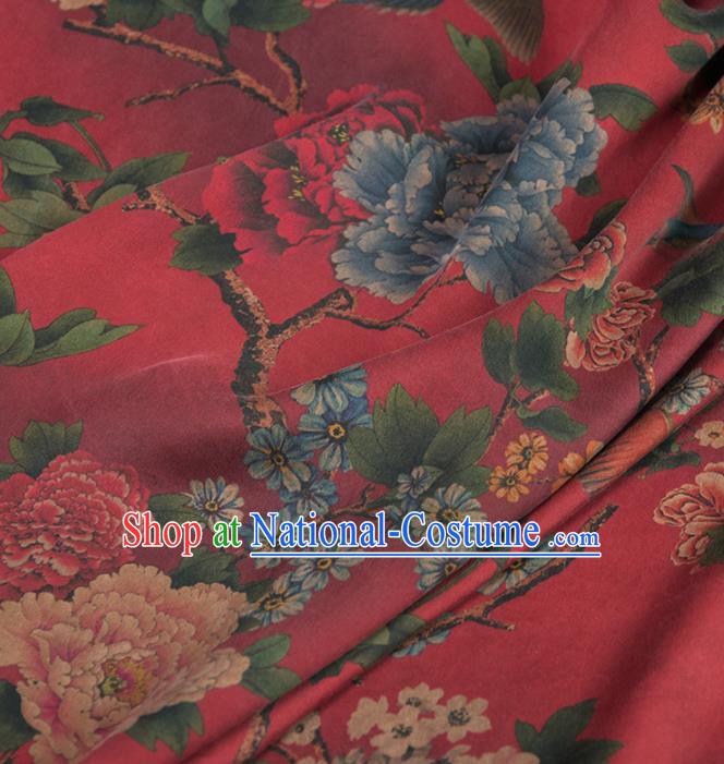 Asian Chinese Classical Peony Pattern Wine Red Brocade Satin Drapery Traditional Cheongsam Brocade Silk Fabric