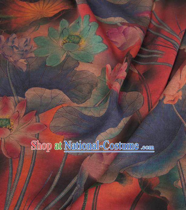 Asian Chinese Classical Lotus Pattern Dark Red Brocade Satin Drapery Traditional Cheongsam Brocade Silk Fabric