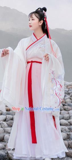 Chinese Ancient Han Dynasty Imperial Concubine Embroidered Historical Costume Antique Traditional Court Hanfu Dress for Women