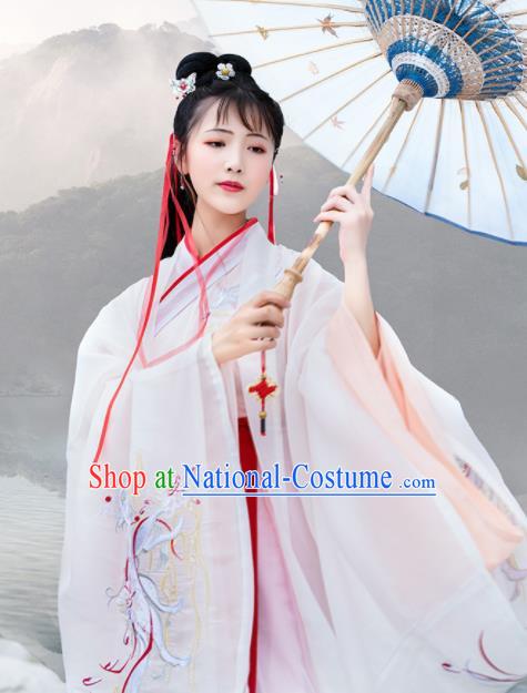 Chinese Ancient Han Dynasty Imperial Concubine Embroidered Historical Costume Antique Traditional Court Hanfu Dress for Women