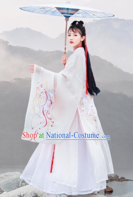 Chinese Ancient Han Dynasty Imperial Concubine Embroidered Historical Costume Antique Traditional Court Hanfu Dress for Women