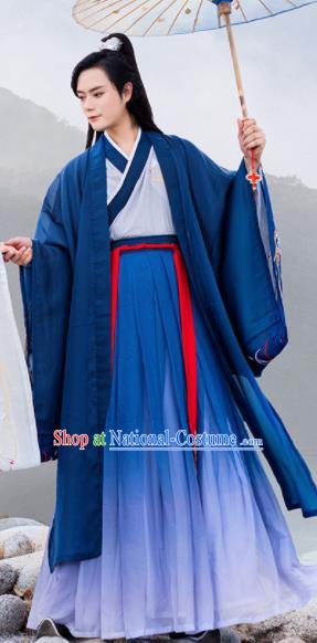 Chinese Ancient Han Dynasty Scholar Embroidered Historical Costume Antique Traditional Nobility Childe Hanfu Clothing for Men