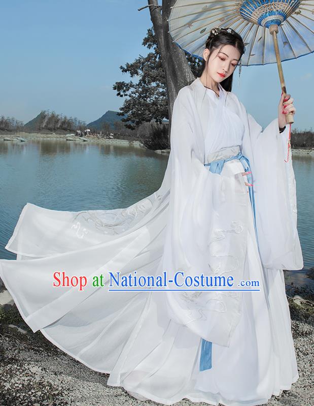 Chinese Ancient Peri Hanfu Dress Antique Traditional Jin Dynasty Princess Embroidered Historical Costume for Women