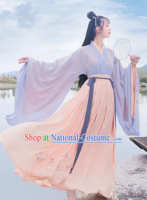 Chinese Ancient Palace Lady Embroidered Hanfu Dress Antique Traditional Jin Dynasty Princess Historical Costume for Women