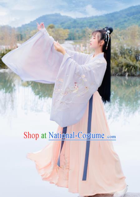 Chinese Ancient Palace Lady Embroidered Hanfu Dress Antique Traditional Jin Dynasty Princess Historical Costume for Women