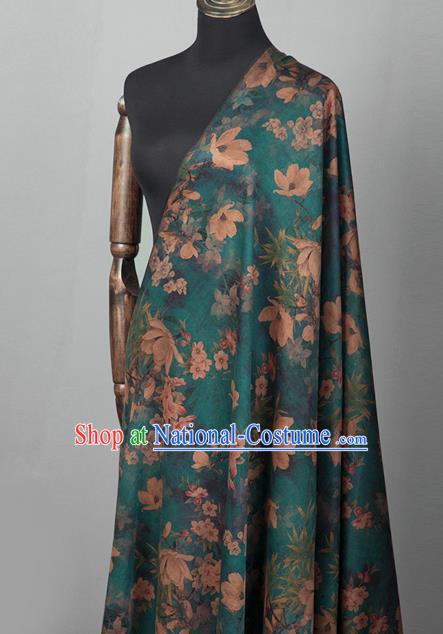 Asian Chinese Classical Yulan Magnolia Pattern Green Brocade Satin Drapery Traditional Cheongsam Brocade Silk Fabric