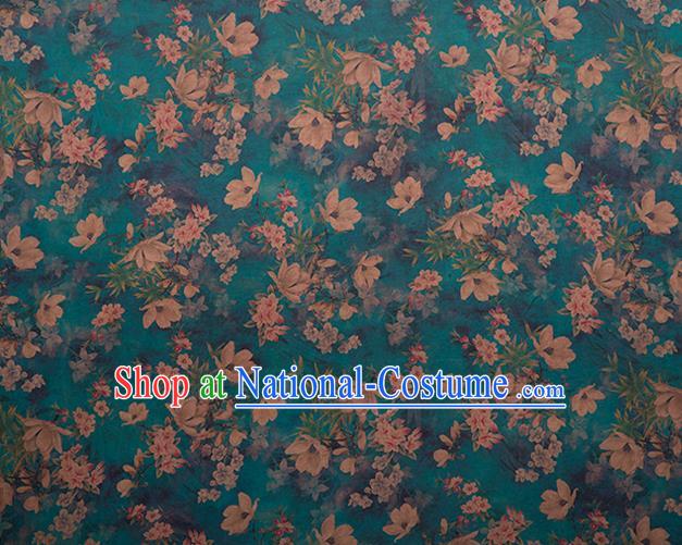 Asian Chinese Classical Yulan Magnolia Pattern Green Brocade Satin Drapery Traditional Cheongsam Brocade Silk Fabric