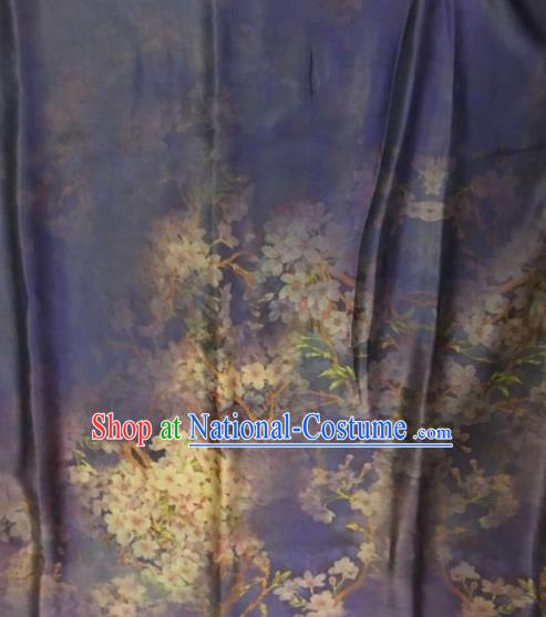 Asian Chinese Classical Pear Flowers Pattern Purple Satin Drapery Gambiered Guangdong Gauze Brocade Traditional Cheongsam Brocade Silk Fabric