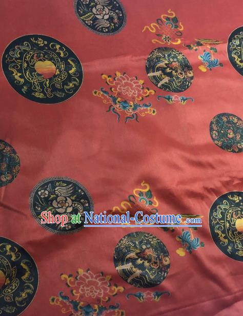 Asian Chinese Classical Dragon Peony Pattern Red Satin Drapery Gambiered Guangdong Gauze Brocade Traditional Cheongsam Brocade Silk Fabric