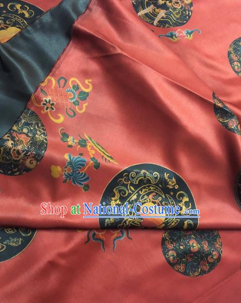 Asian Chinese Classical Dragon Peony Pattern Red Satin Drapery Gambiered Guangdong Gauze Brocade Traditional Cheongsam Brocade Silk Fabric